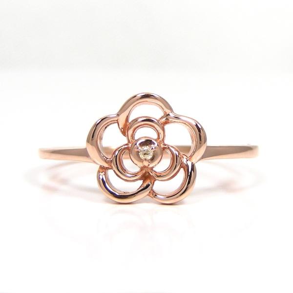 ダイヤモンド カメリア リング 椿 フラワー 花 K10PG/YG/WG