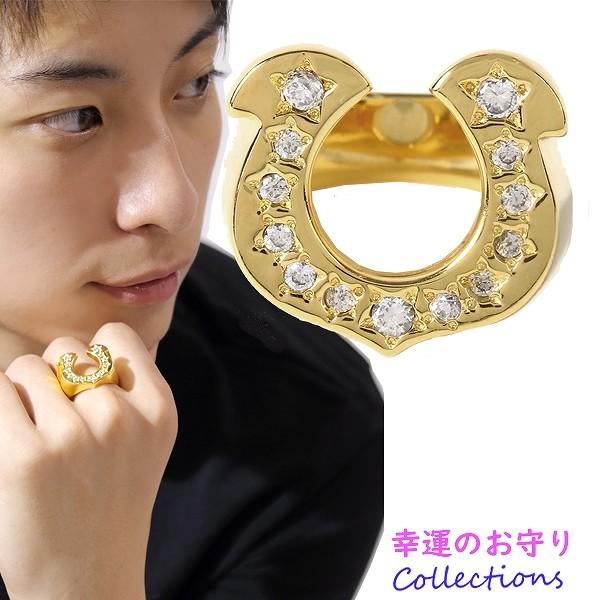 18KゴールドコーティングホースシューリングCZメイン : mico.lor