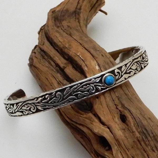 バングル メンズ シルバー925 ターコイズ アラベスク 超〜かっこいい