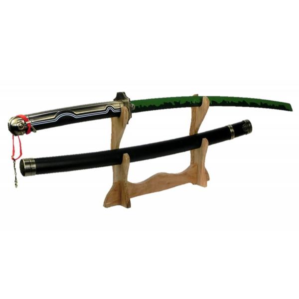 日本刀 模造刀 刀袋付き 木製 木 コスプレ 106cm 緑 阿朱羅丸 百夜