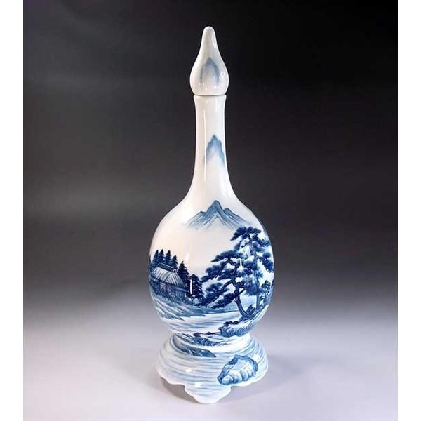 有田焼 染付山水画飾り壺｜陶芸作家 藤井錦彩 作 : 有田焼 藤井錦彩窯