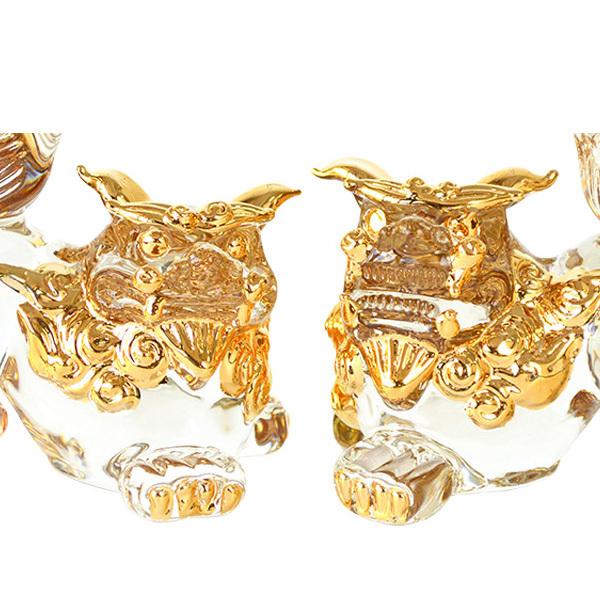 沖縄土産 シーサー 置物 玄関 ペア ガラスシーサー ガラスシーサー 金