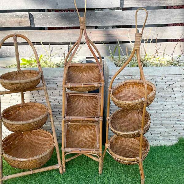 ラタン 3段 シェルフ コーナーラック H80cm 竹製品 バンブーインテリア