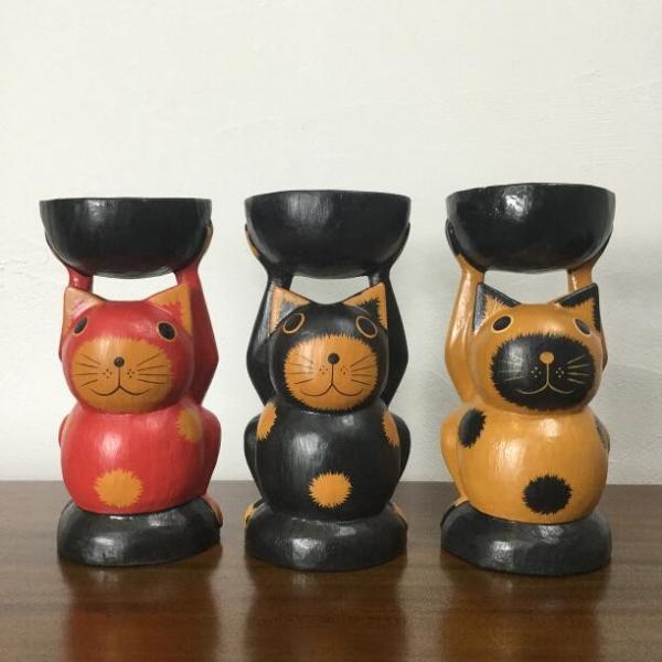 バンザイ皿持ちバリネコ アニマル 猫 置物 小物 バリ島 アジアン