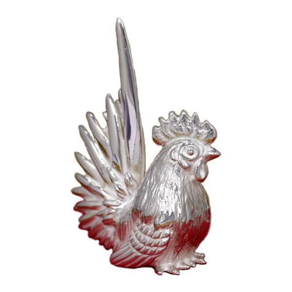 置物 干支（銀製）酉・鶏・にわとり・ニワトリ チャボ 雄 大 : 京都