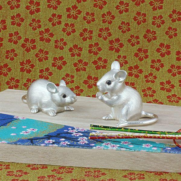 干支置物（銀製）鼠・ねずみ・ネズミ 子鼠 二匹 : 京都工芸舎 Yahoo!店