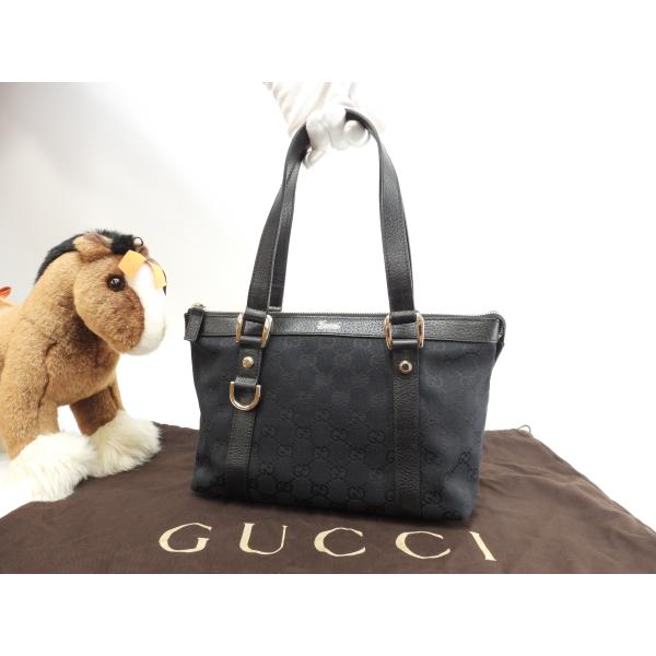 GGキャンバス グッチ トートバッグ小 GG デニム革黒 ミニハンドバッグ