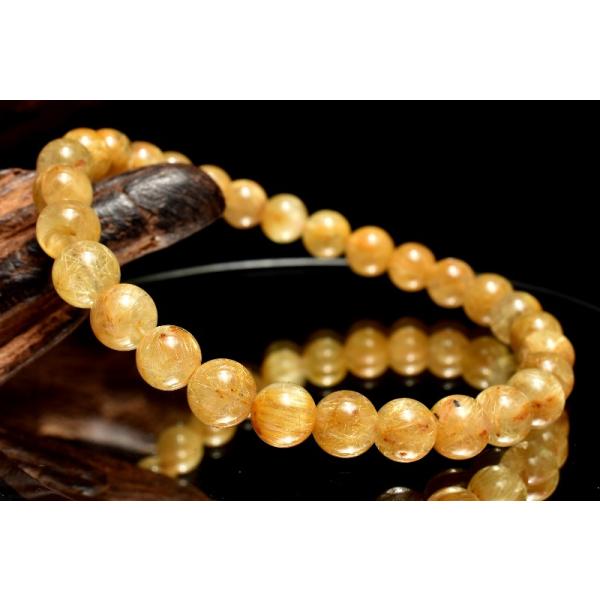 1点物】金運向上！ ゴールドルチルクォーツ 6.5mm ブレスレット