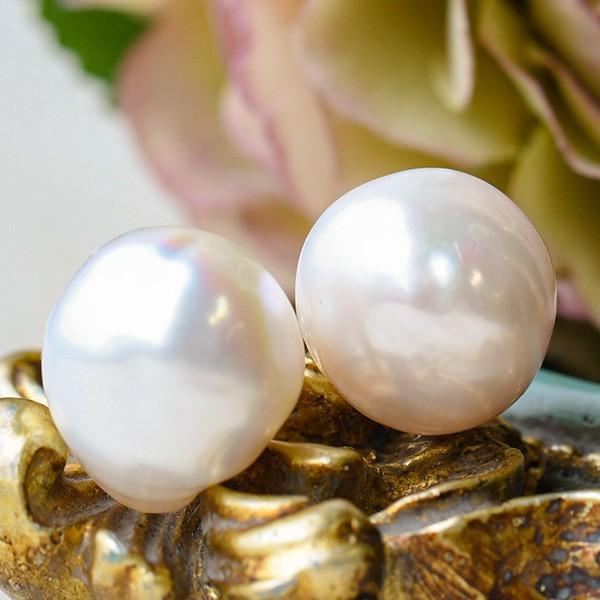 15mm バロック 淡水真珠 ピアス/イヤリング K18 K14 SV925 希少な超