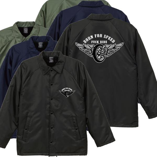 BORN FOR SPEED FUCK RIDE ボア付きコーチジャケット バイカー