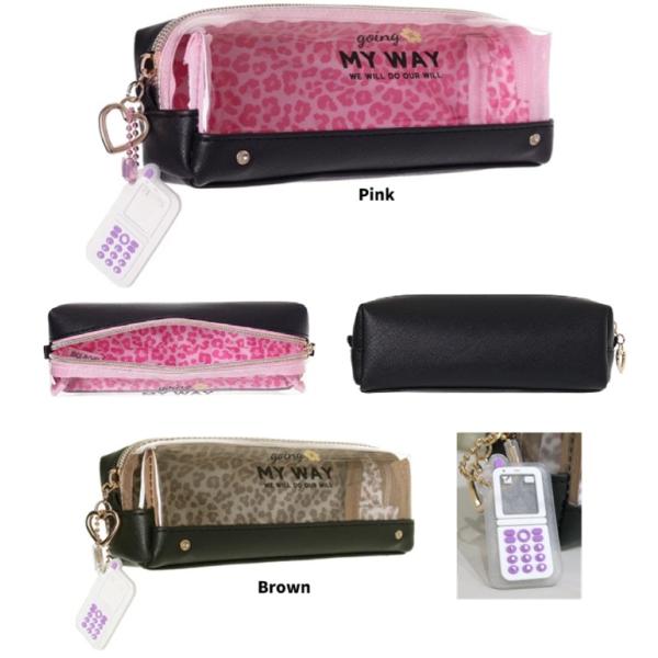 PVC×合皮ヒョウ柄ペンポーチ ペンポーチ ペンケース マルチポーチ