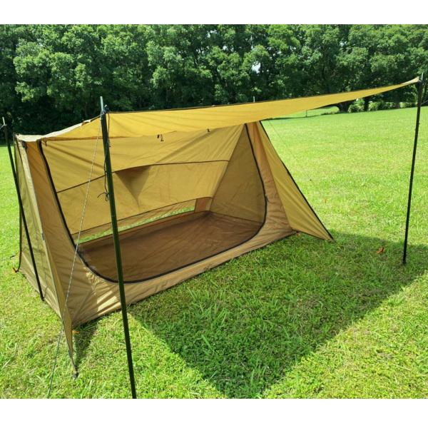 パップテント ブラックポール4本付き 前後メッシュ 軽量 コヨーテ 収納