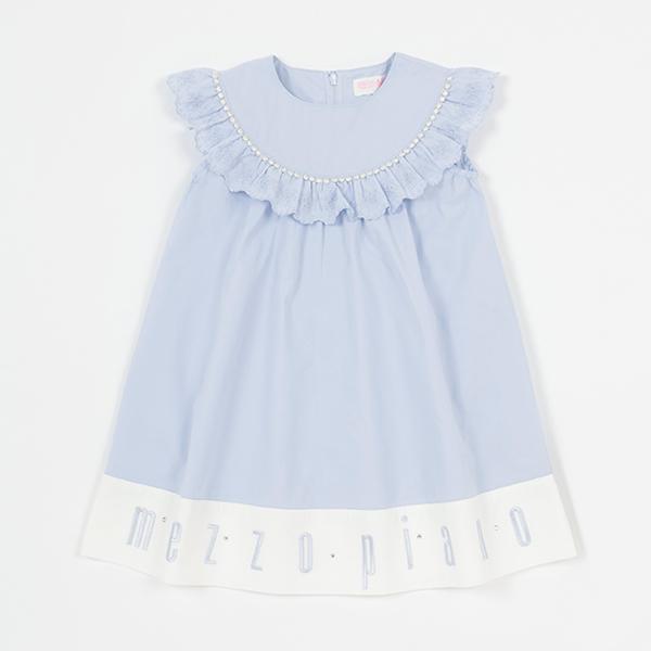 mezzo piano メゾピアノ(mezzo piano)裾ロゴ刺しゅう レースワンピース