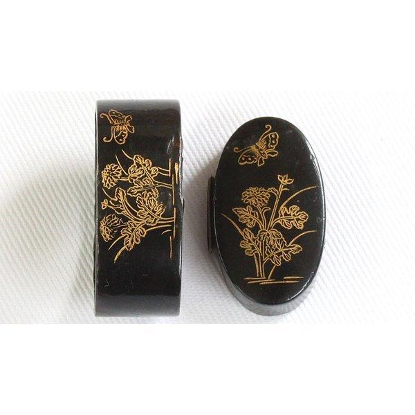 刀装具 f-32 縁頭 花と蝶の図 赤銅地金象嵌 鍔・刀装具 : 日本刀販売の