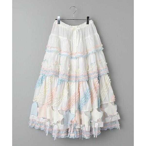 PINK HOUSE（ピンクハウス） 星形ワッペン付き配色フリルスカート