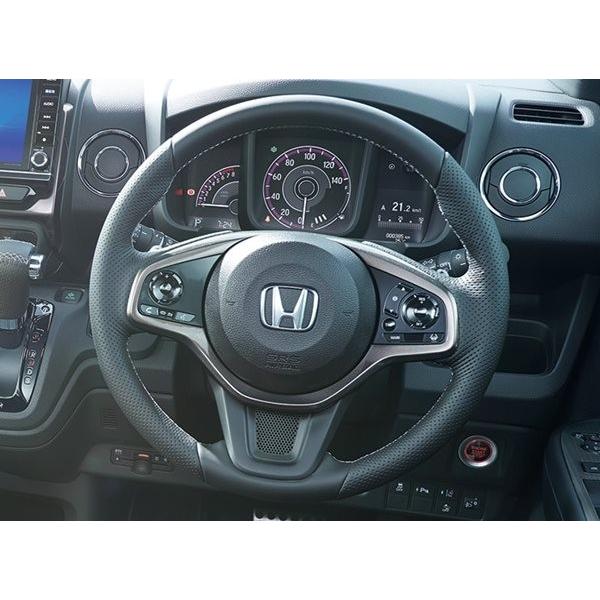 N-WGN ステアリングホイール 本革製／ブラック×シルバーステッチ