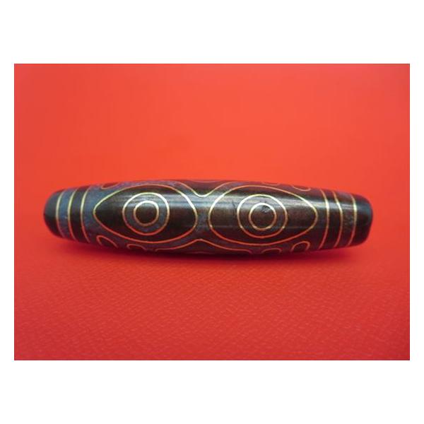 チベット銀線天珠 龍眼天珠 約58×14mm 古銅 朱砂入り 一点物 : 天然石