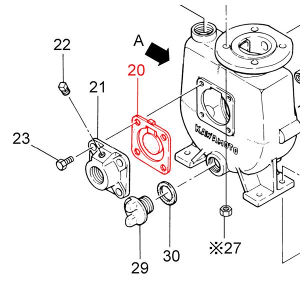 川本ポンプ 自吸タービンポンプ GS3-506-CE2.2用 弁体付角パッキン 50