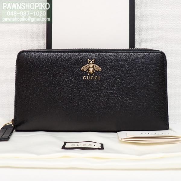 ビー ラウンドファスナー ブラック 蜂 レザー 長財布 グッチ アニマリエ