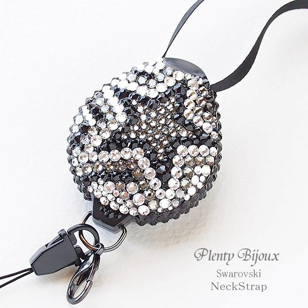 ネックストラップ スワロフスキ デコ 星 スタープッチ風 ブラック 長さ