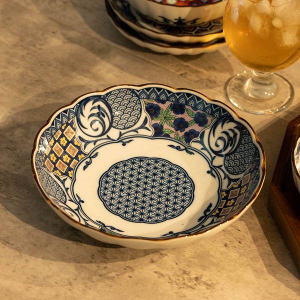 美濃焼 Mmode マルサン近藤 藍染小紋アイゾメコモン 深皿(21cm)青格子