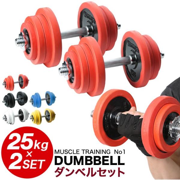 計50kg｜バーベルにもなるダンベル 可変式プレート／25kg×2個セット A2