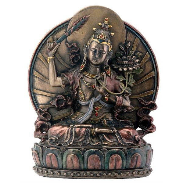 蓮の上に座っている、文殊菩薩 仏像彫刻 彫像/ 大乗仏教 智慧を司る仏