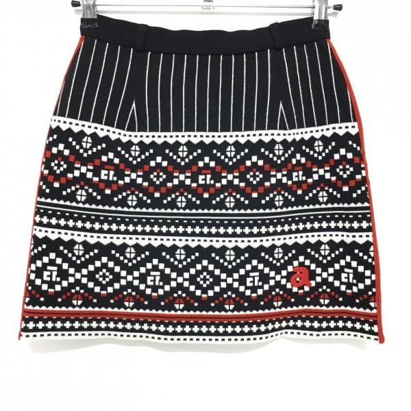archivio（アルチビオ） ニットスカート 黒×白×レッド 上部ストライプ