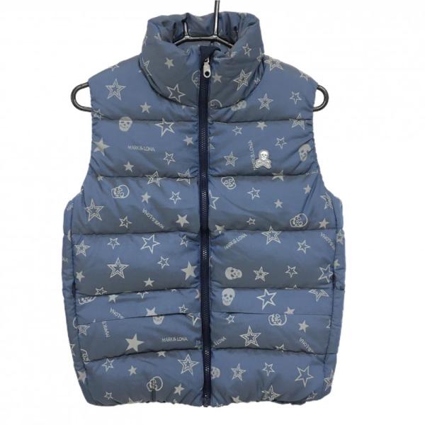 マークアンドロナ ダウンベスト ブルー系×ライトグレー 星柄 スカル