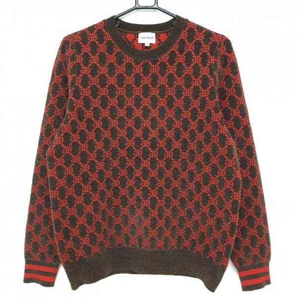超美品】ジャックバニー セーター ブラウン×レッド ロゴ総柄