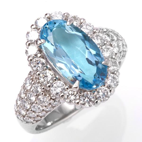 3月誕生石 アクアマリン プラチナ リング 指輪 PT900 ダイヤモンド