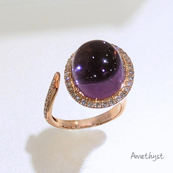 アメジスト リング 18金 ピンクゴールド ダイヤモンド 指輪 2月誕生石