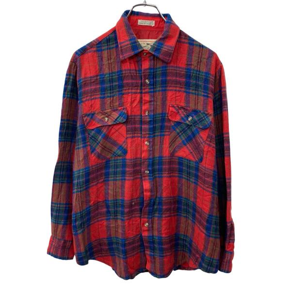 Trails End 長袖 ネルシャツ M レッド ブルー マルチカラー ボタン 胸