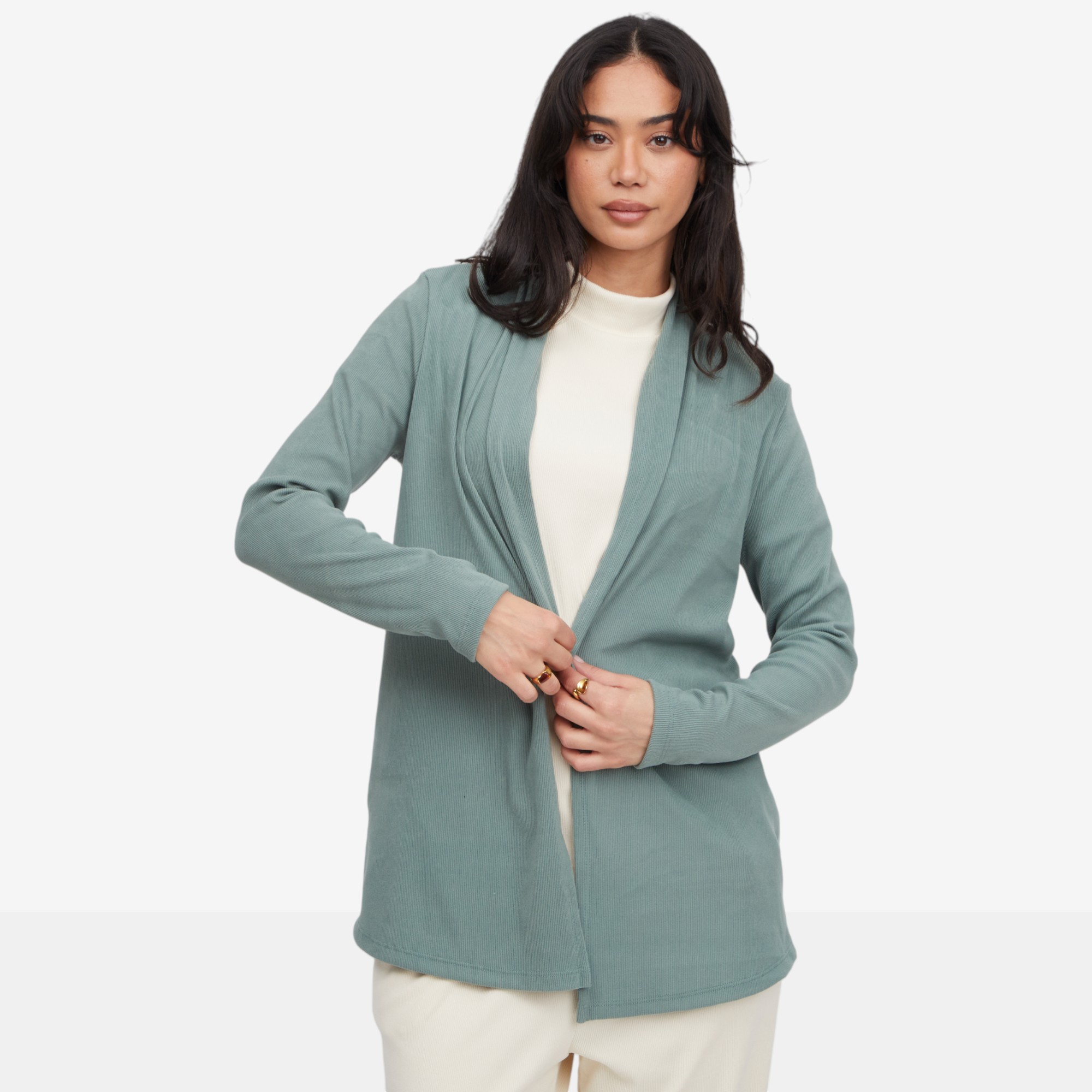 Kim & Co. Soft Rib Knit Edge To Edge Long Sleeve Cardigan - TSC.ca