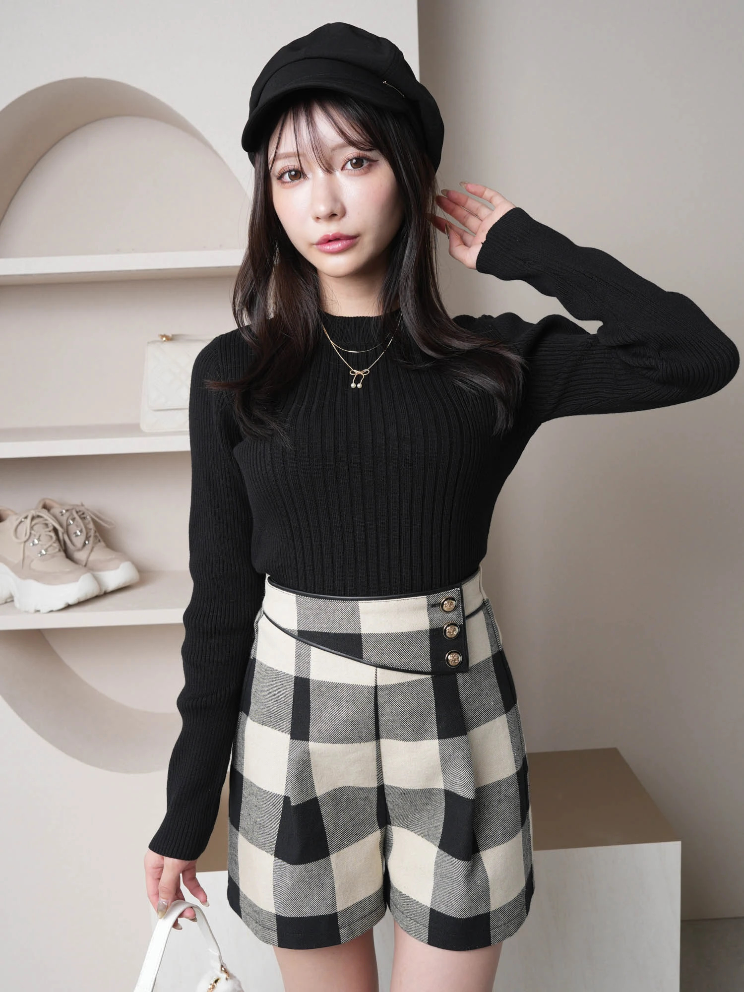 l*2様 HONEY MEW レースアップドッキングトップス ブラック×白ブラウ