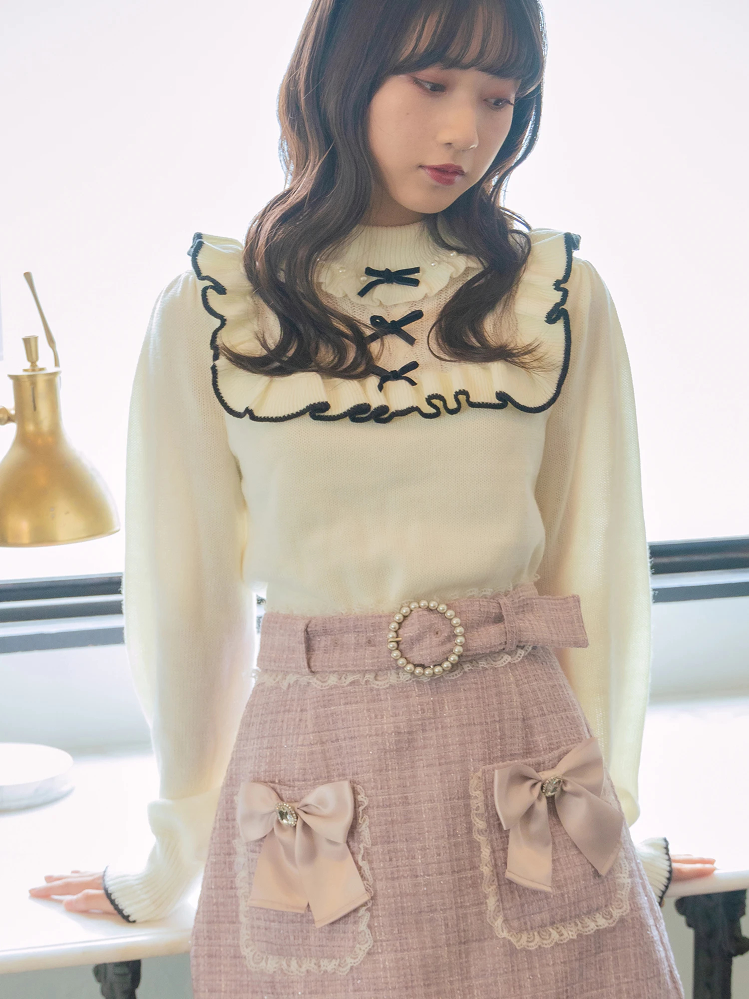 ヨークフリルプチリボンニット - Ank Rouge(アンクルージュ)のニット