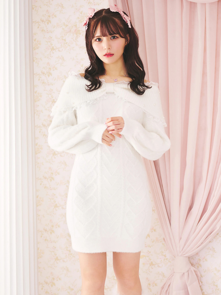 フェザーリボンニットオフショルワンピース - Ank Rouge(アン