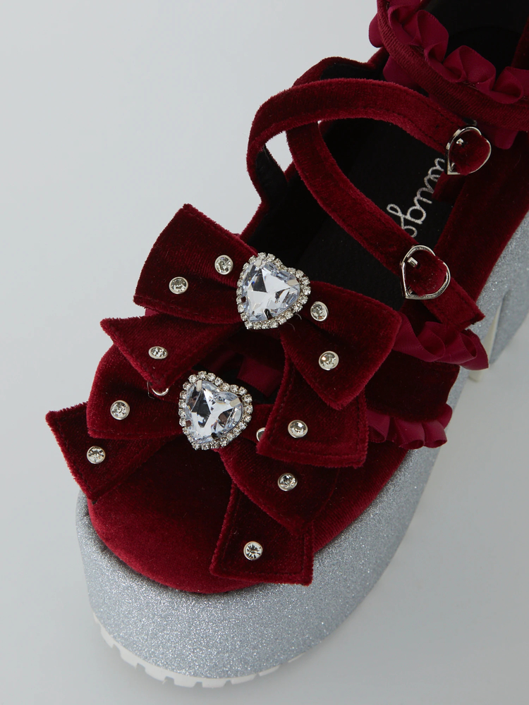 キラキラビジューベロアリボン厚底シューズ - Ank Rouge(アン