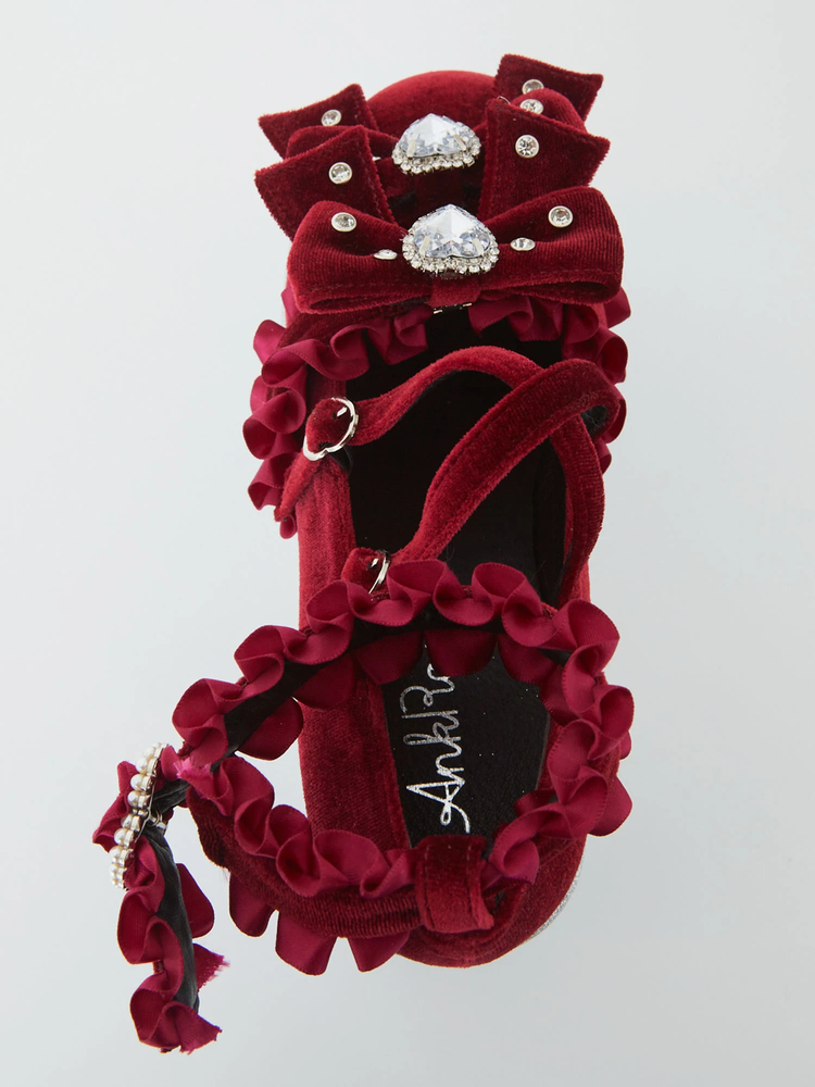 キラキラビジューベロアリボン厚底シューズ - Ank Rouge(アン