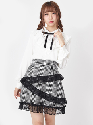 レースフリルチェックスカート - Ank Rouge(アンクルージュ)のスカート