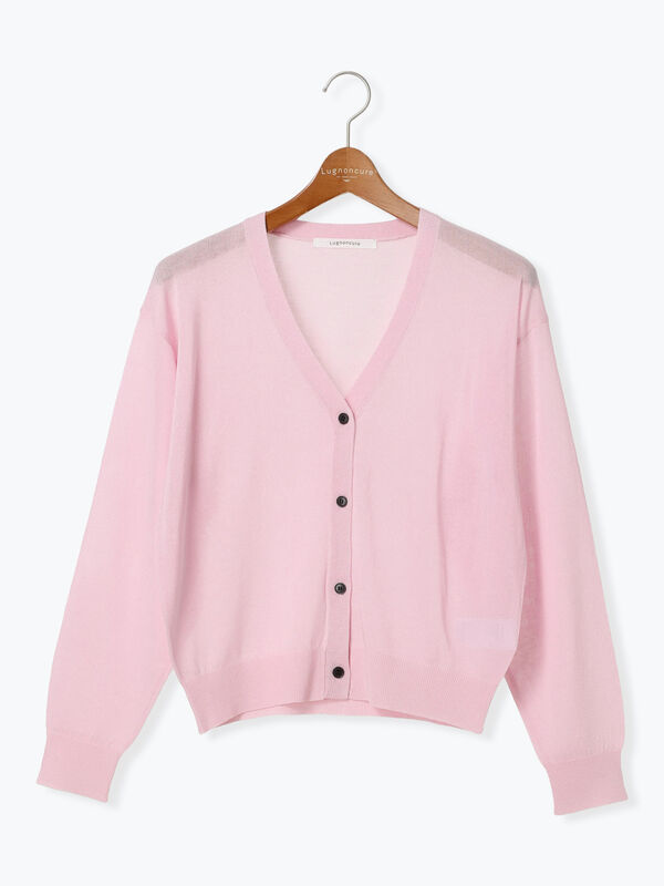 セール】 麻タッチVネックカーディガン（ブラック/ピンク/ベージュ