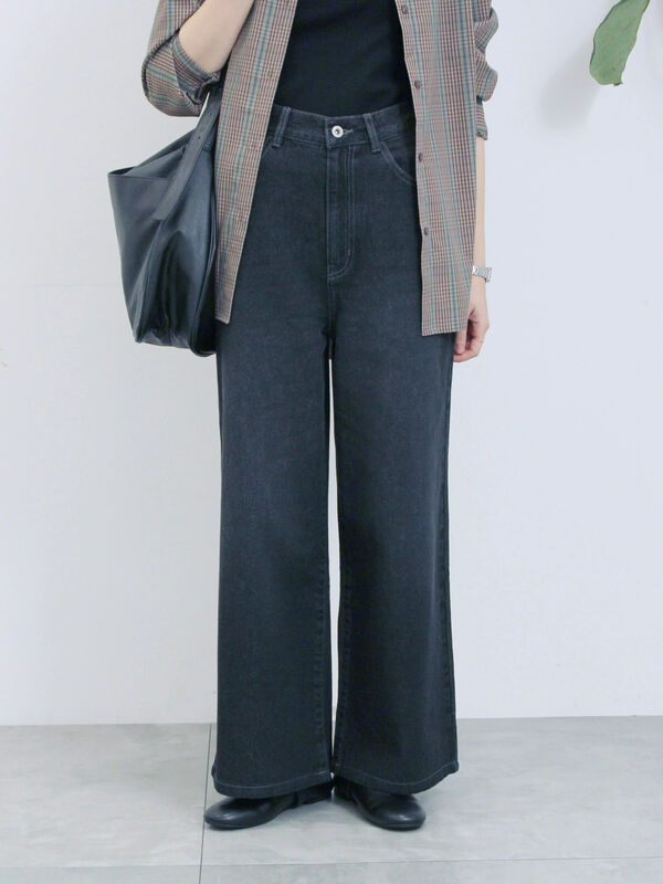 セール】 【ECO DENIM 】 ワイドストレートパンツ（チャコールグレー