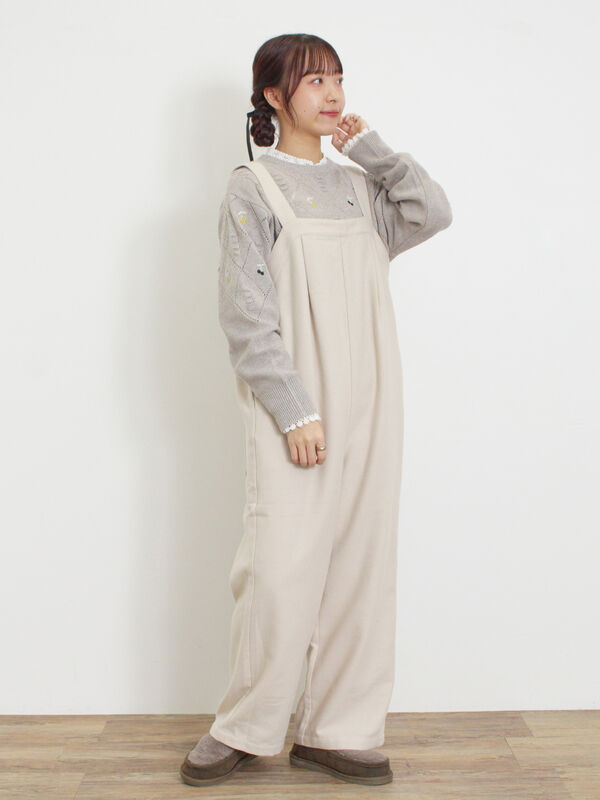 セール】 ウール混タックサロペット（ブラック/ワンピース/サロペット