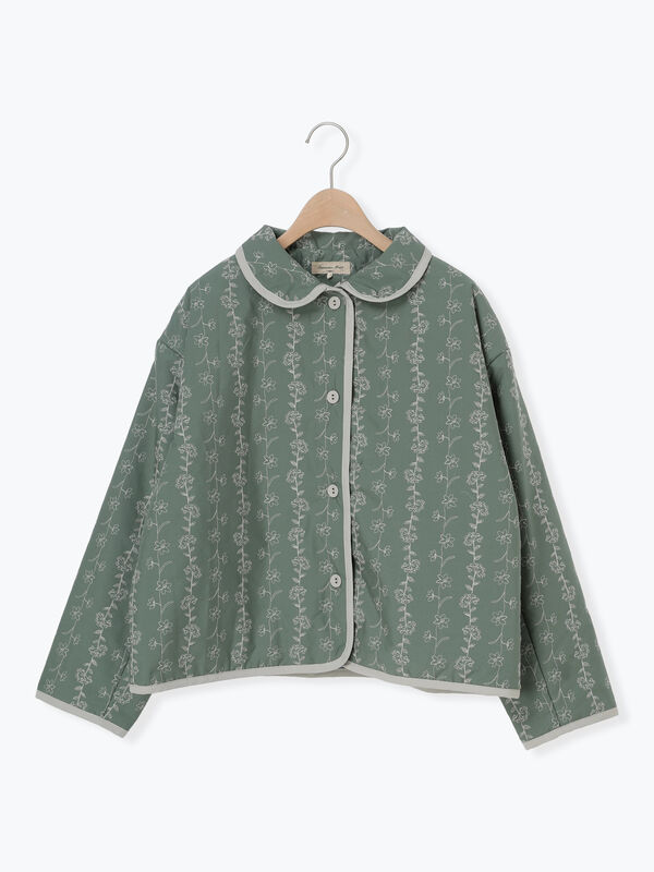 セール】 中綿花柄刺繍パイピングジャケット（チャコールグレー