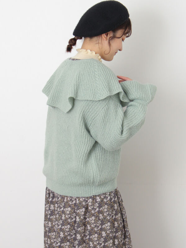 セール】 フリルカラーニット（ブラウン/ミント/キナリ/トップス