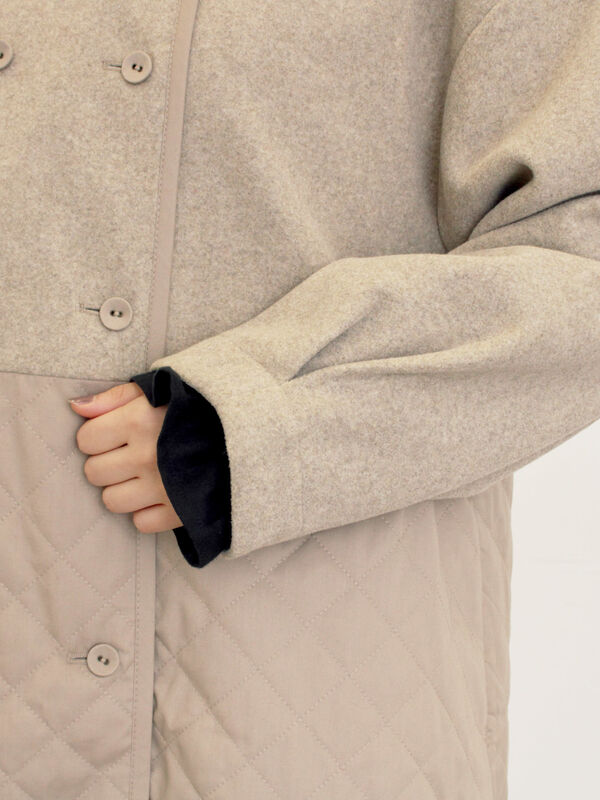 セール】 メルトン切替キルティングコート（チャコールグレー/ベージュ