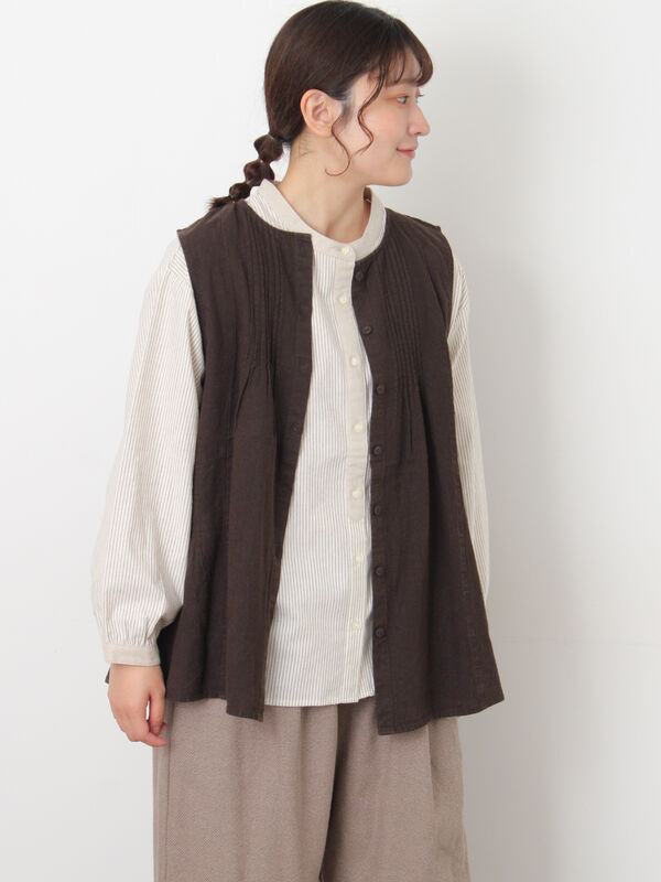 セール】 【Cross×Linen】ピンタックベスト（チャコールグレー/ピンク