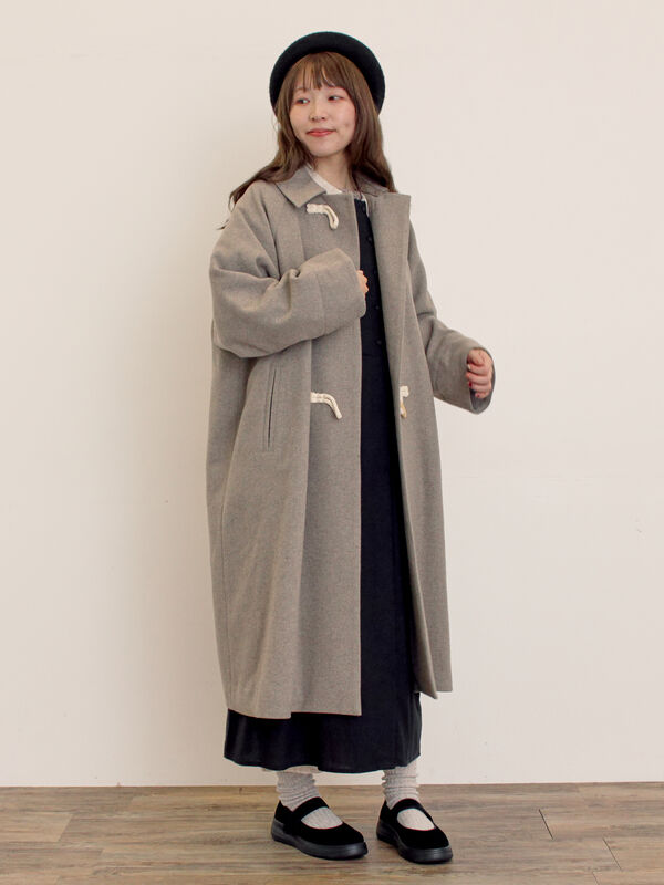 セール】 [タスマニアウール]2WAY襟ロングコート（ブラック/ボルドー