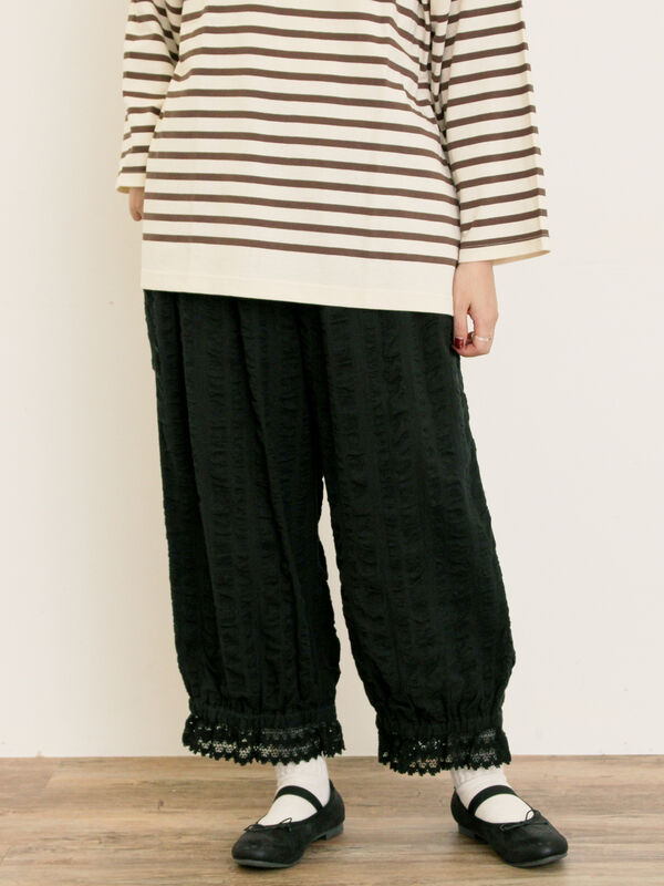 セール】 【M/Lサイズ】裾スカラップかぼちゃパンツ（ブラック/モカ