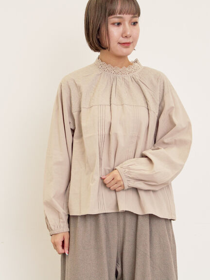 セール】 オーバーレース切替ブラウス（ブラック/ベージュ/キナリ